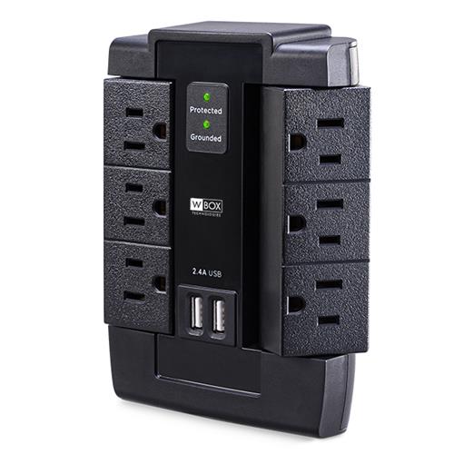 W Box 0E-SRGESWVL6 6-Outlet Swivel Surge Protector with USB Charging