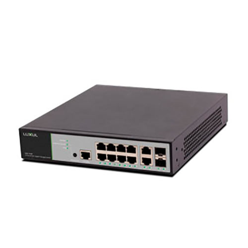 Luxul 12-Port/8 PoE+ Front-Facing Rackmount Switch