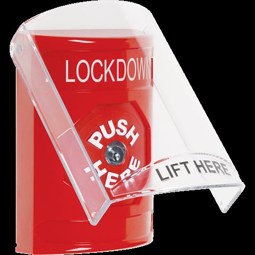 STI SS2020LD-EN Red Indoor Only Flush or Surface Key-to-Reset Stopper Station with LOCKDOWN