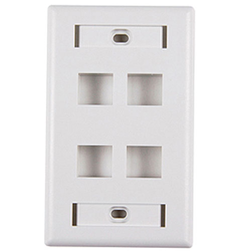 HellermannTyton Single Gang 4 Port Faceplate With ID Windows, ABS 94V-0, Office White, 1/Pkg