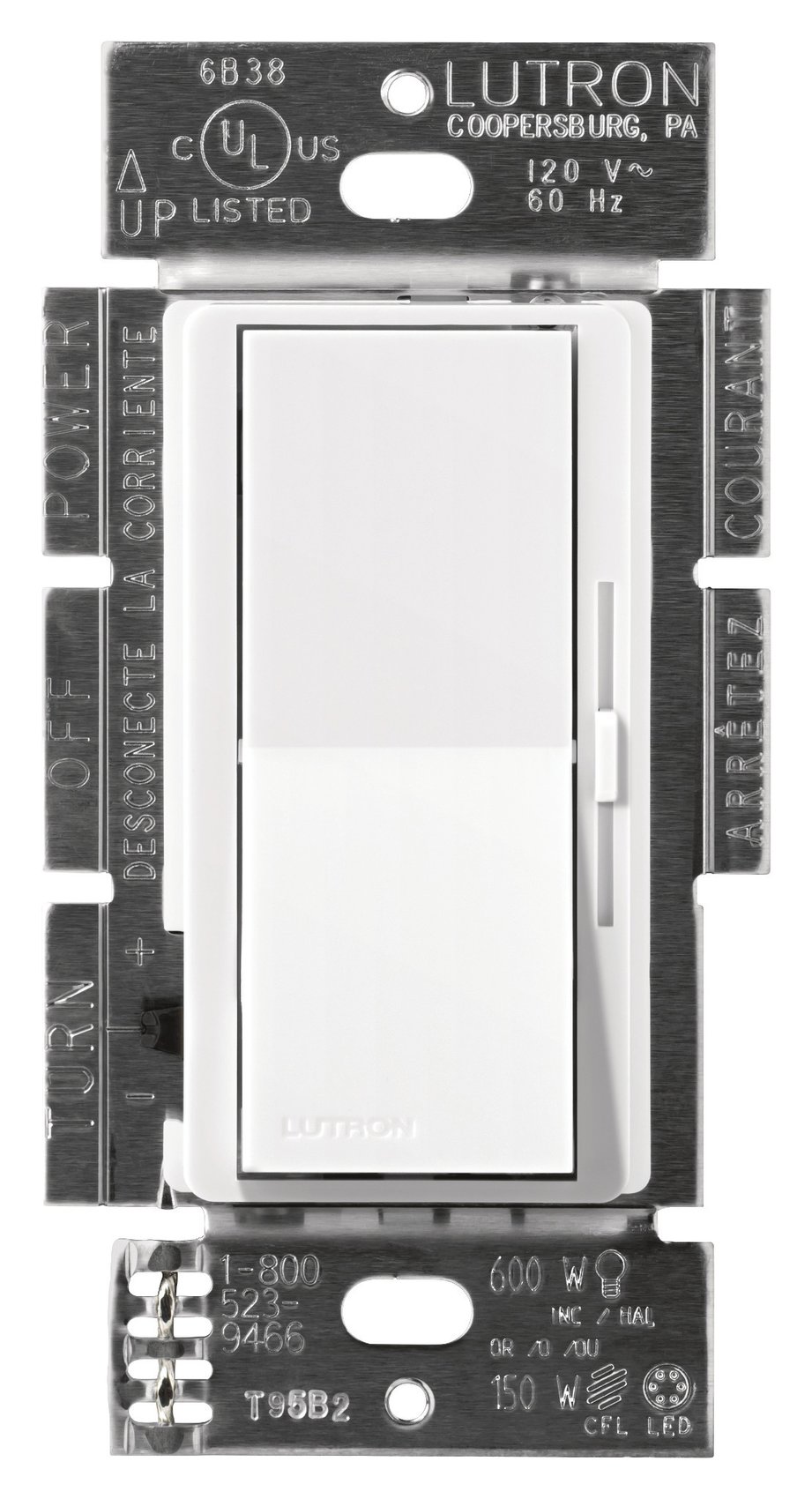 Lutron DVCL-153P-WH Diva LED+ Dimmer Switch, 150W LED, Single Pole / 3-Way, No Neutral Required, 120V, White