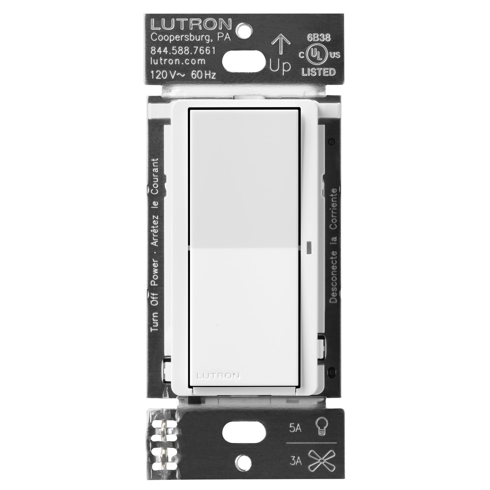 Lutron DVRF-5NS-WH Claro Smart Switch for Caseta, 5A LED or 3A Fan, On / Off Paddle Switch, Single-Pole / 3-Way, Neutral Required, 120V, White