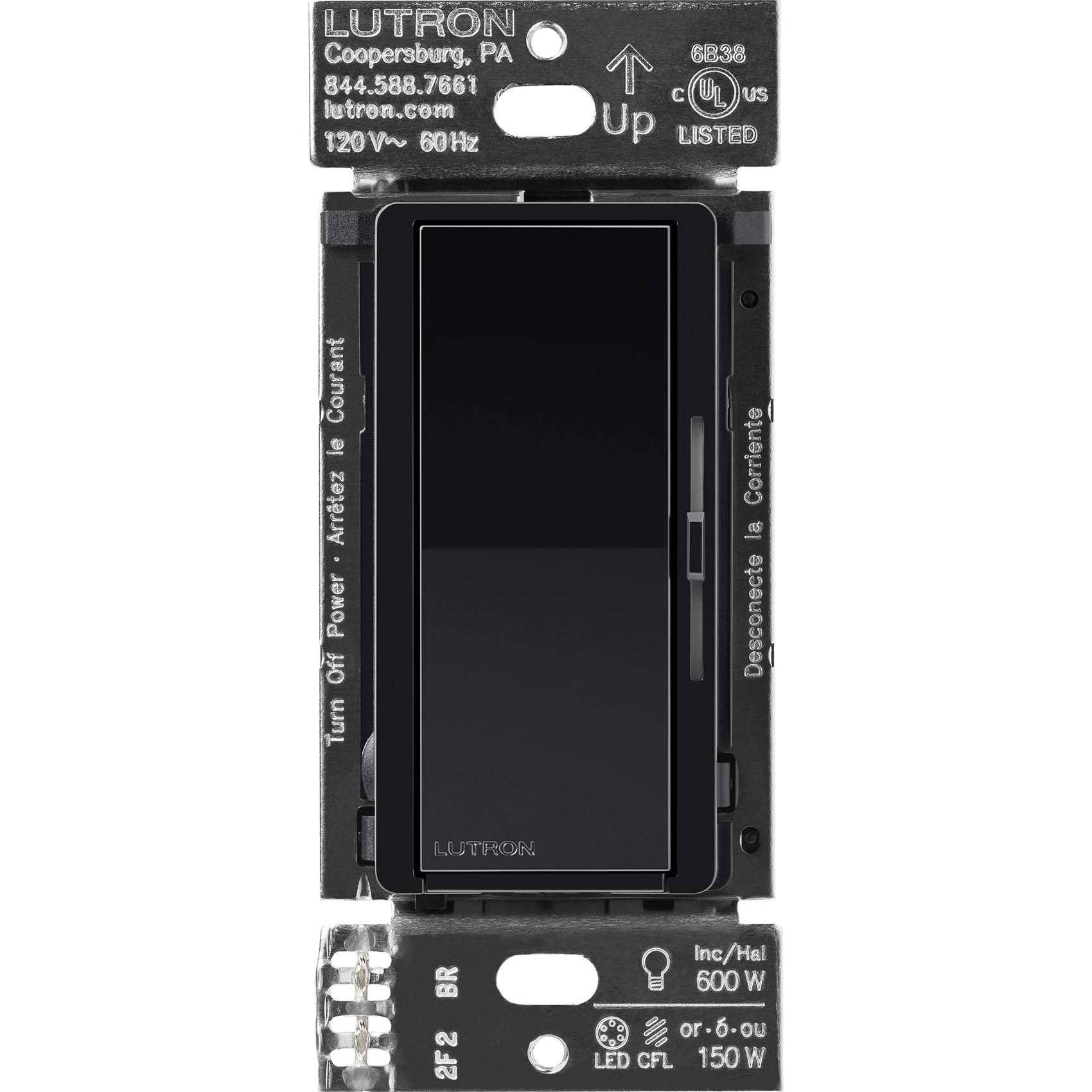 Lutron DVRF-6L-BL Diva Smart Dimmer Switch for Caseta, 150W LED, Single Pole, No Neutral Required, 120V, Black