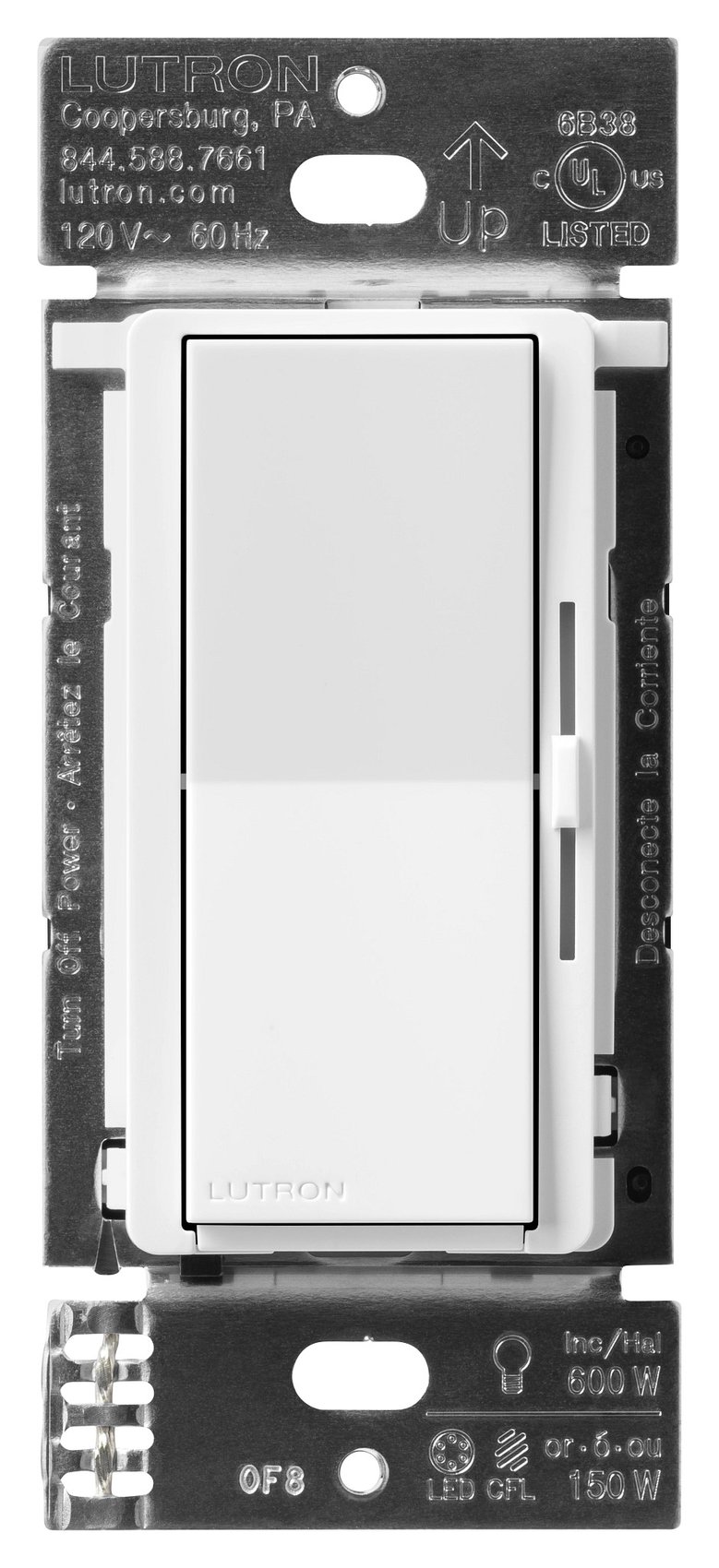 Lutron DVRF-6L-WH Diva Smart Dimmer Switch for Caseta, 150W LED, Single Pole, No Neutral Required, 120V, White