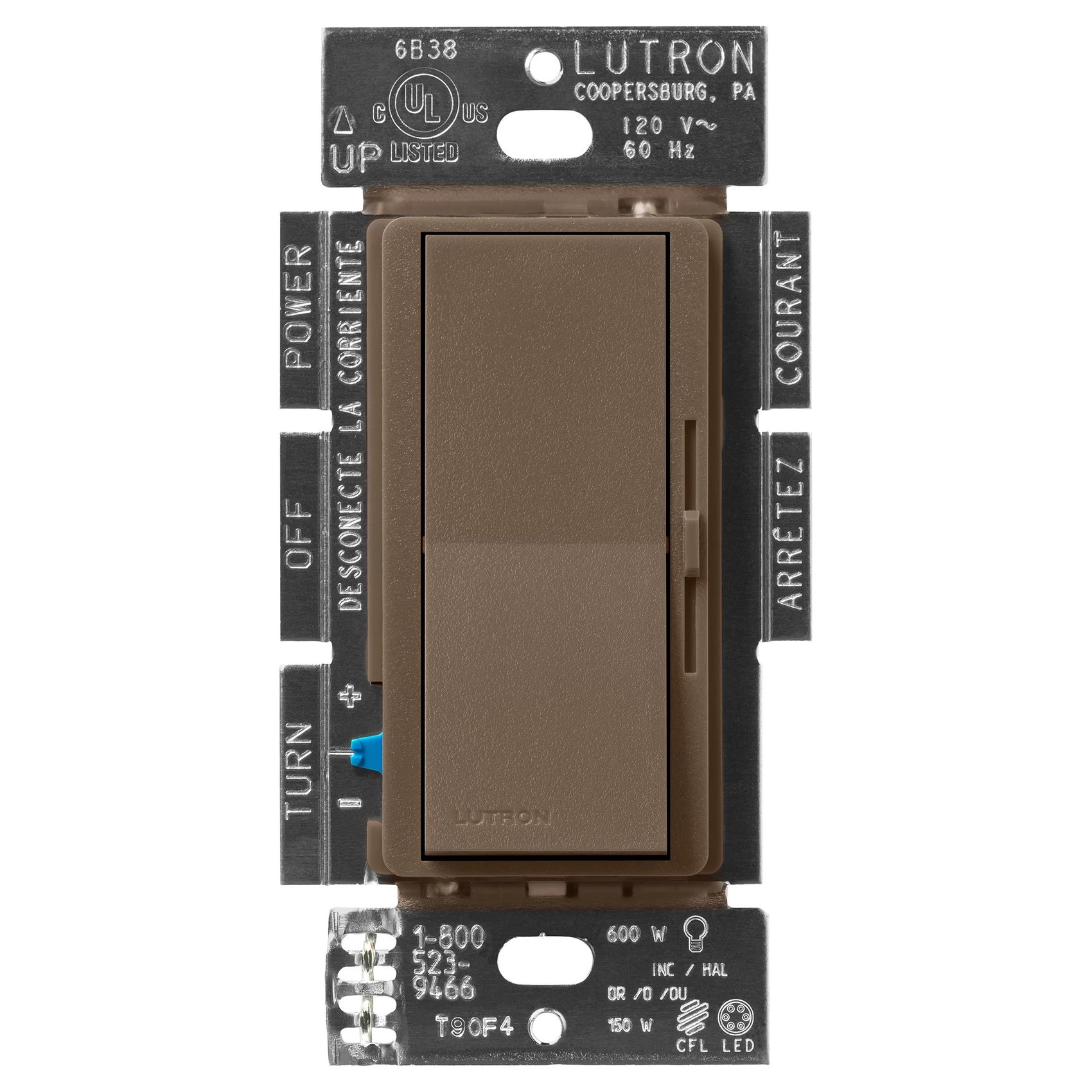 Lutron DVSCCL-153P-EP Diva LED+ Dimmer Switch, 150W LED, Single Pole / 3-Way, No Neutral Required, 120V, Espresso