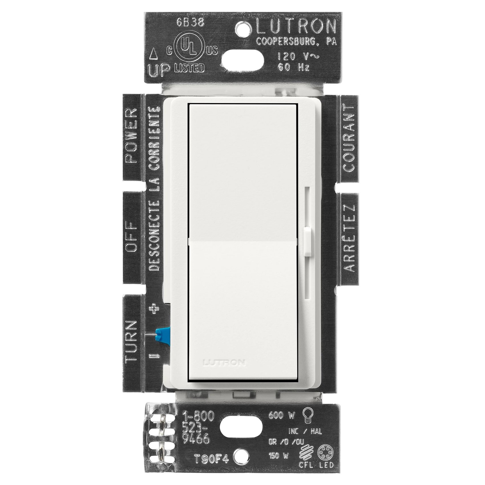 Lutron DVSCCL-153P-RW Diva LED+ Dimmer Switch, 150W LED, Single Pole / 3-Way, No Neutral Required, 120V, Architectural White
