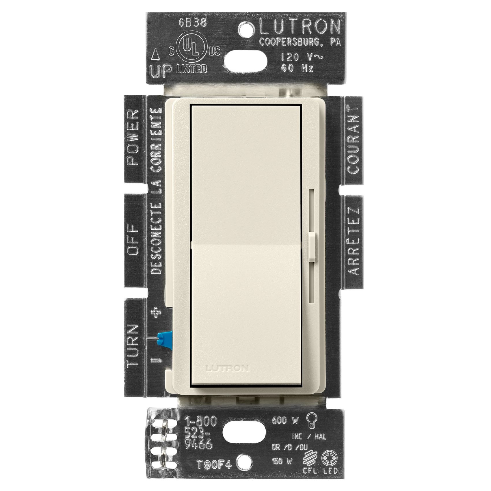 Lutron DVSCCL-153P-PM Diva LED+ Dimmer Switch, 150W LED, Single Pole / 3-Way, No Neutral Required, 120V, Pumice