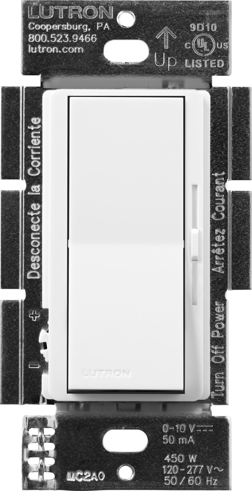 Lutron DVSTV-453PH-WH Diva 0-10V Dimmer Switch, 450W, Single-Pole / 3-Way, No Neutral Required, 120V, DVSTV-453-WH, White