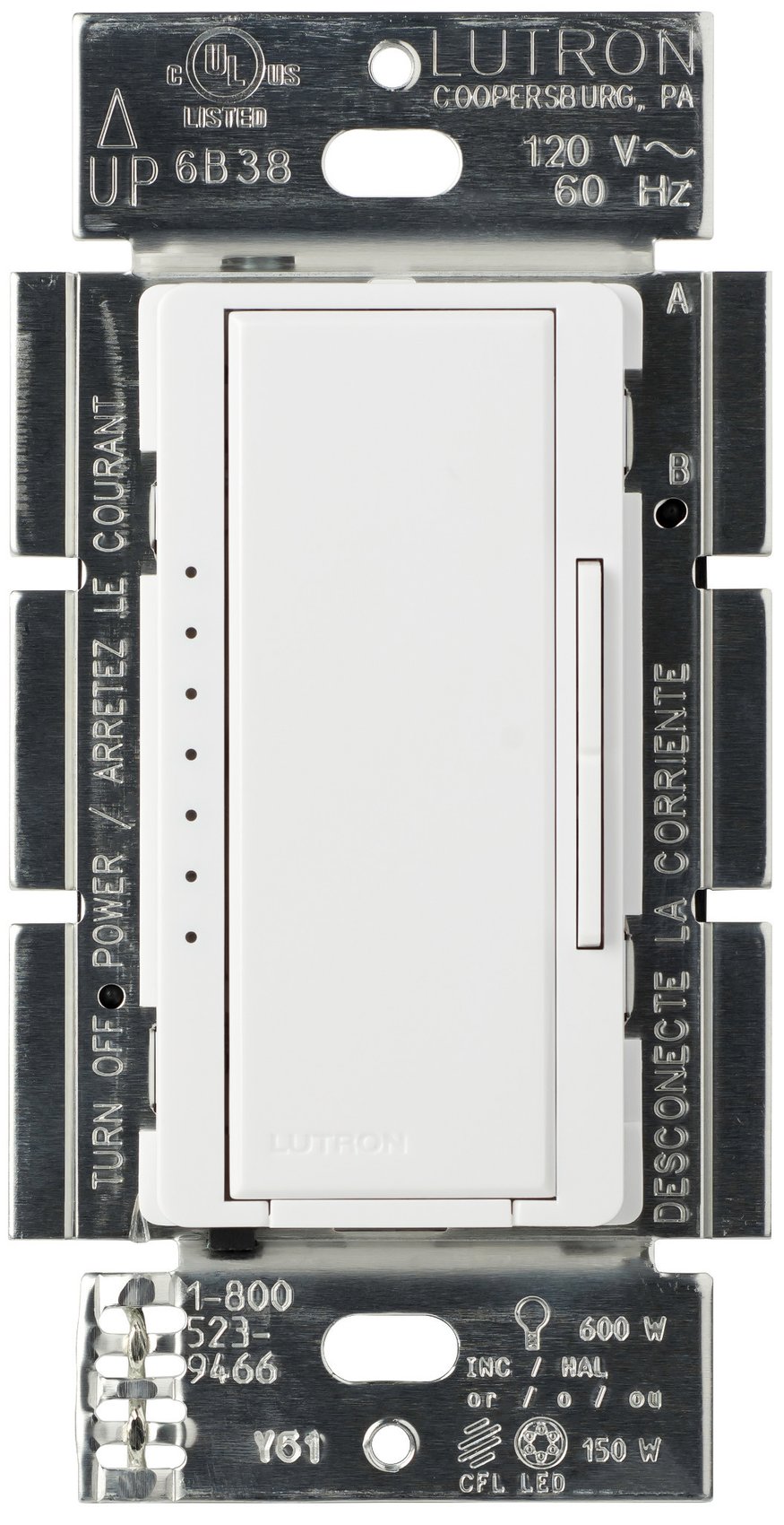 Lutron MACL-153M-WH Maestro LED+ Dimmer Switch, 150W LED, Single Pole / Multi-Location, No Neutral Required, 120V, White