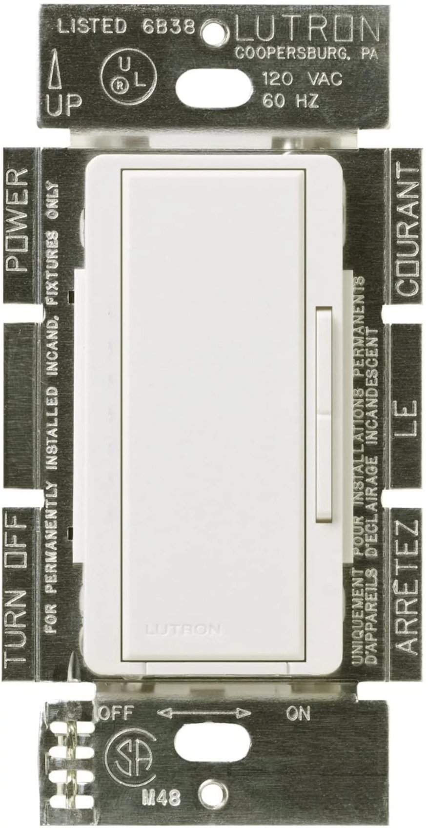 Lutron MALV-600-WH Maestro MLV Dimmer Switch, 450W (600VA), Single-Pole / Multi-Location, No Neutral Required, 120V, White