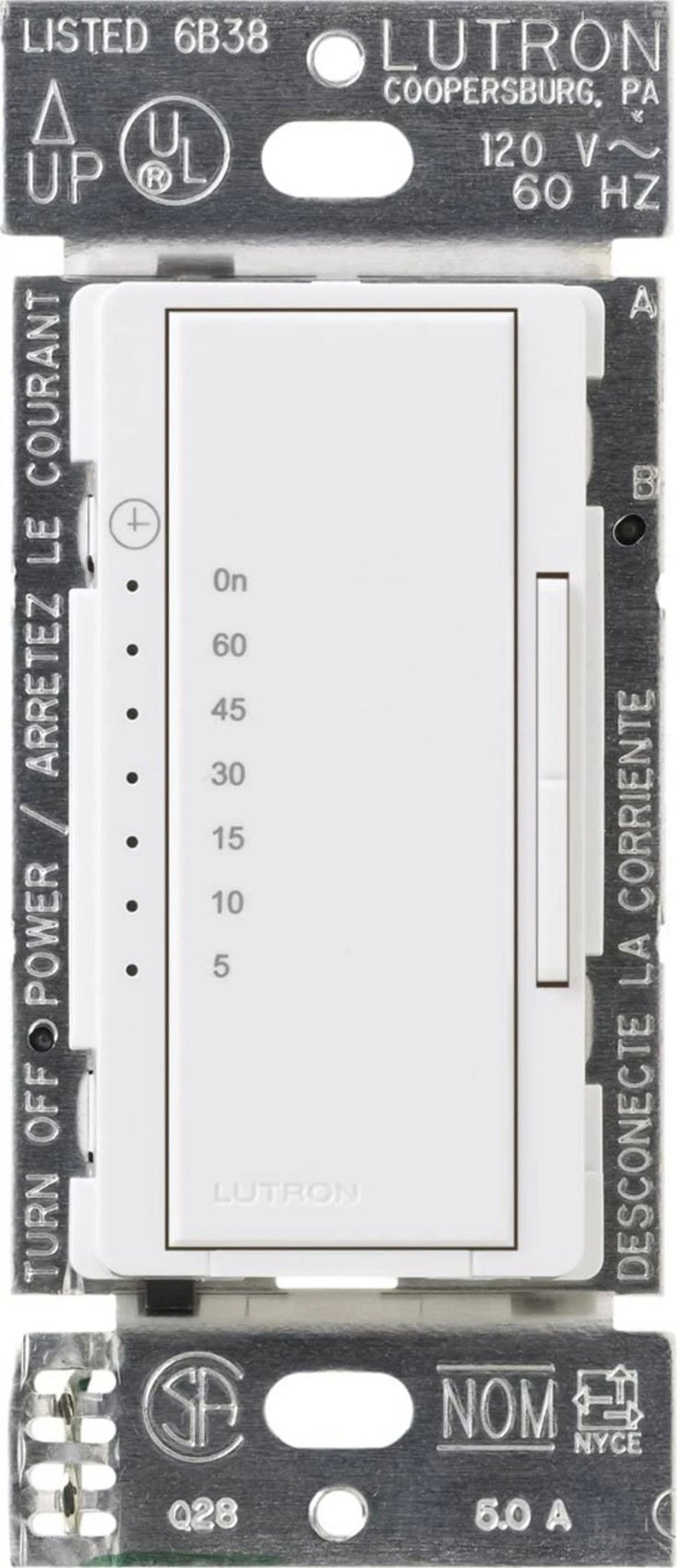 Lutron MA-T51MN-WH Maestro Countdown Timer Switch for Fans and Lights, Neutral Required, 150W LED, 3A Fan, Single-Pole / Multi-Location, White