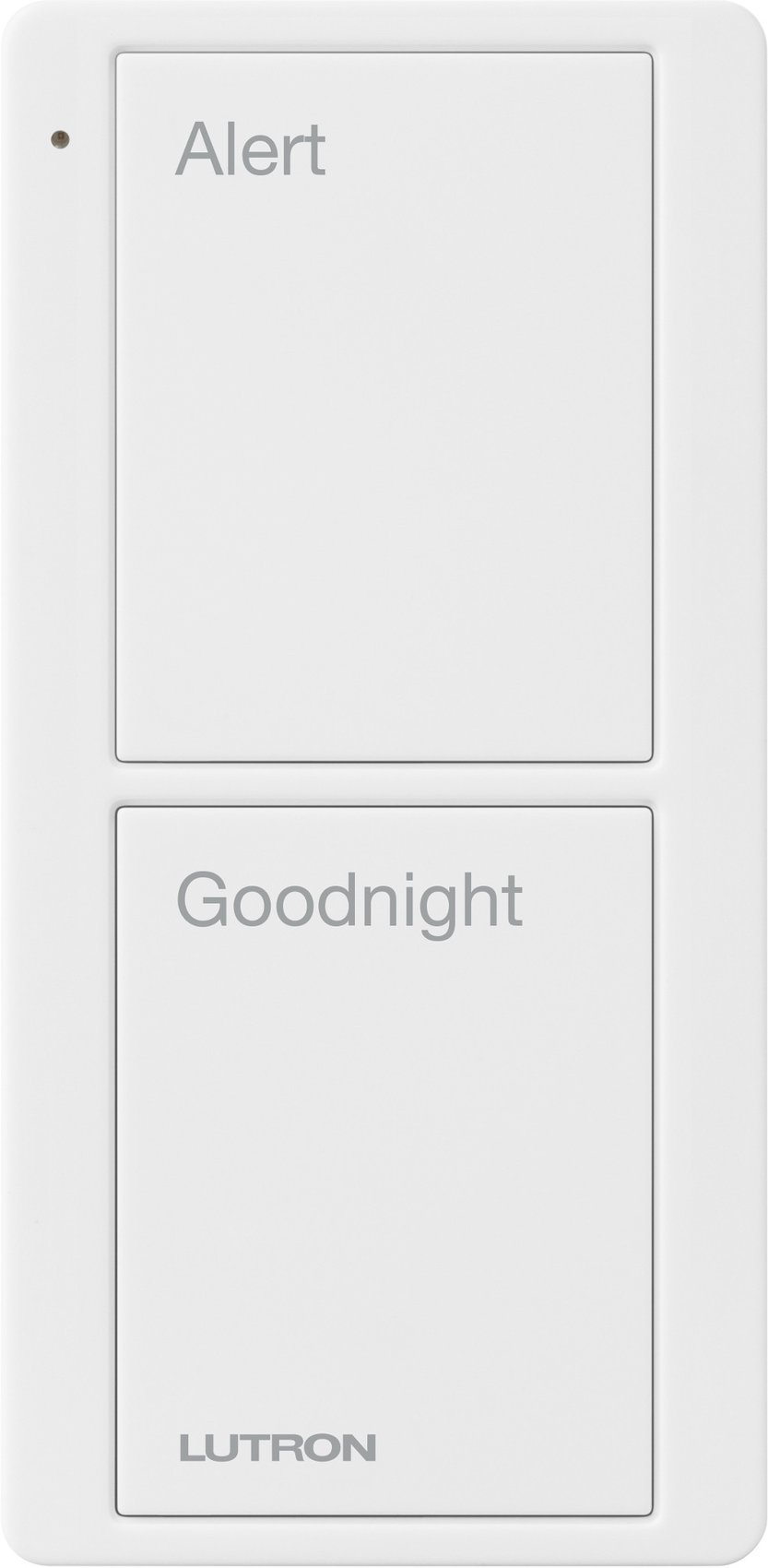 Lutron PJ2-2B-GWH-P02 2-Button Scene Pico Smart Remote, with Pre-engraved Text ("Alert / Goodnight"), White