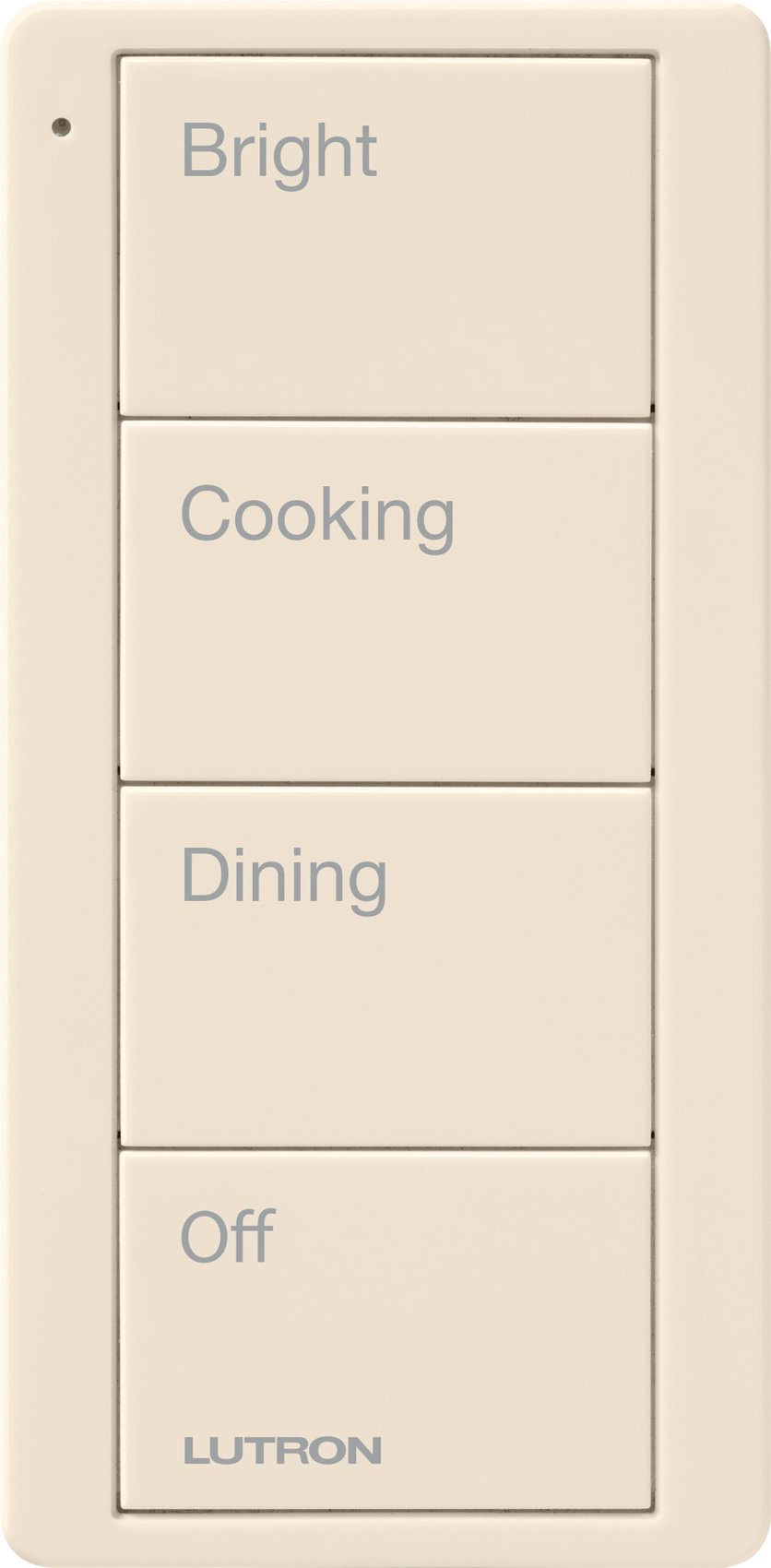 Lutron PJ2-4B-GLA-P02 4-Button, Scene Keypad, Pico Smart Remote, with Kitchen Text Engraving, Light Almond