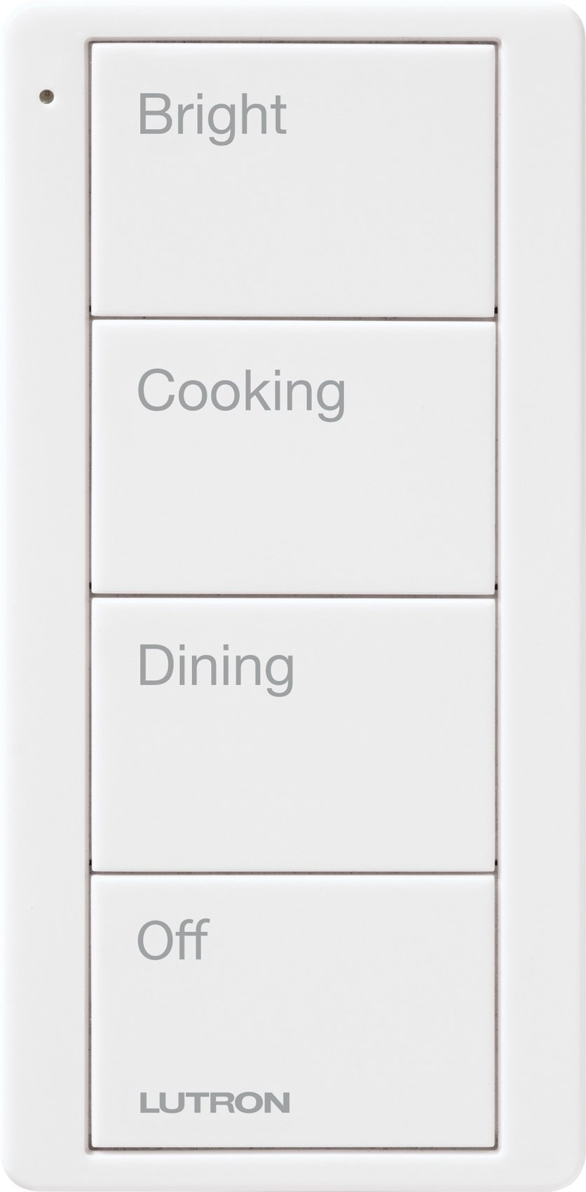 Lutron PJ2-4B-GWH-P02 4-Button, Scene Keypad, Pico Smart Remote, with Kitchen Text Engraving, White