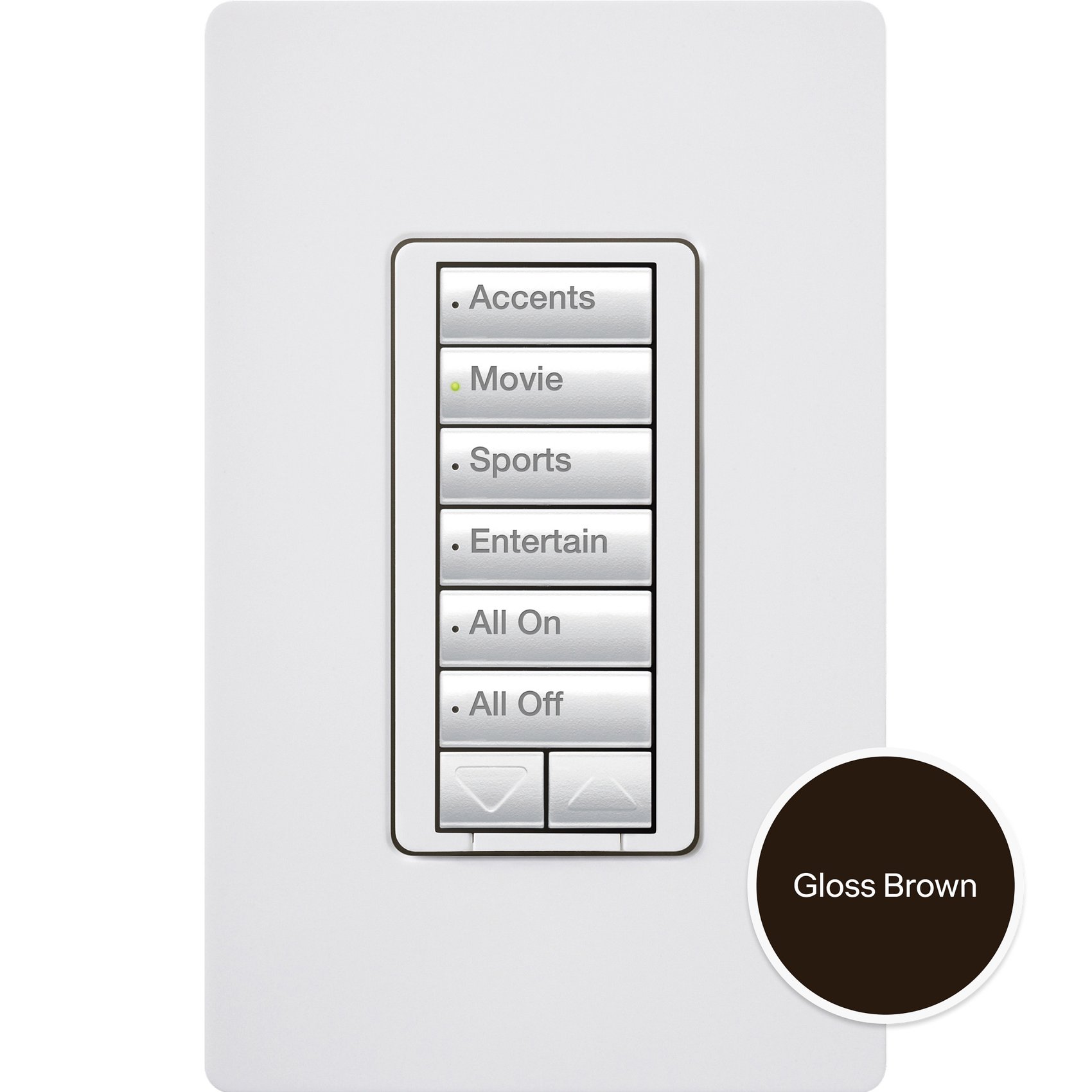 Lutron RRD-HN6BRL-BR seeTouch LED+ Hybrid Keypad, Works with RA3 Systems, 100W LED, 6 Button with 1 Raise / Lower, Neutral Required, 120V, Brown