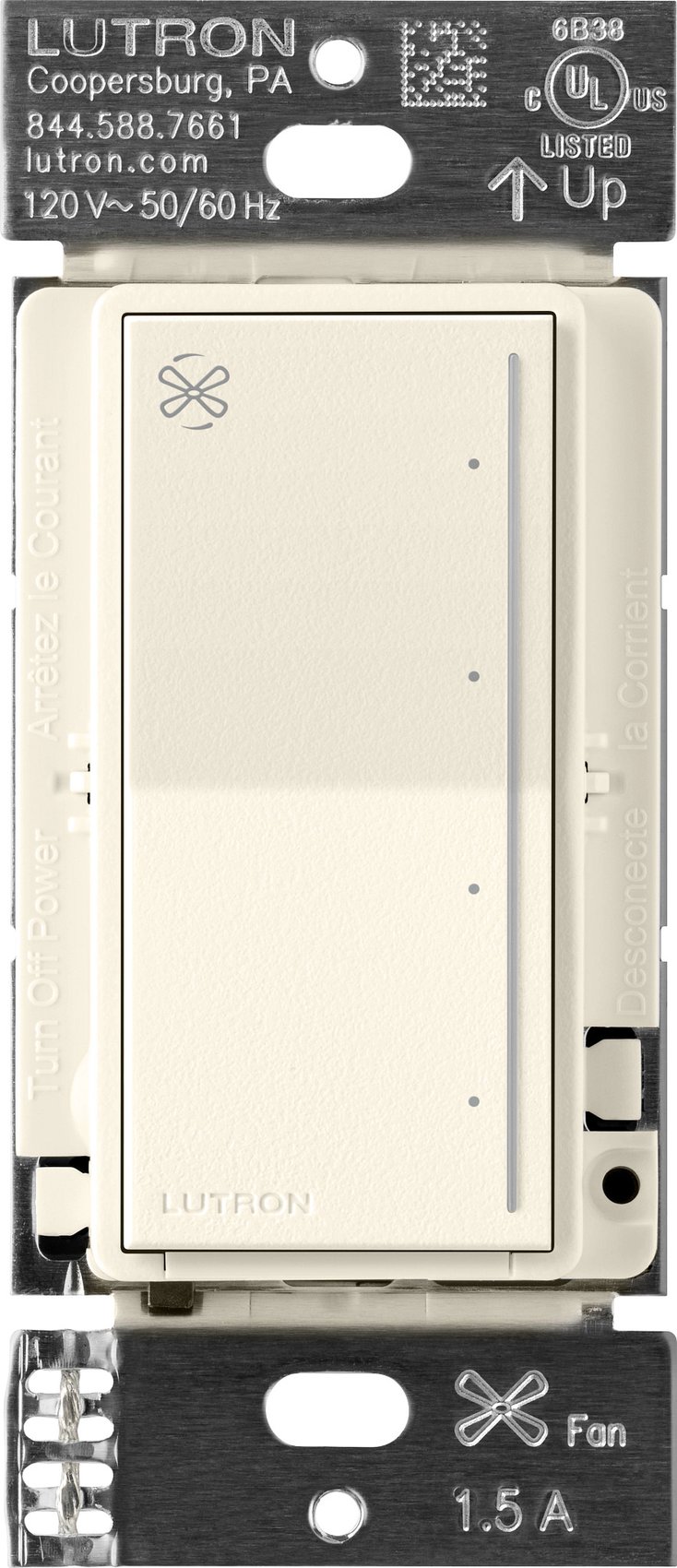 Lutron RRST-ANF-BI RadioRA 3 Sunnata Touch Fan Control, 4-Speed, 1.5A Paddle Fan, AC Motor, Single Pole, Neutral Required, 120V, Biscuit