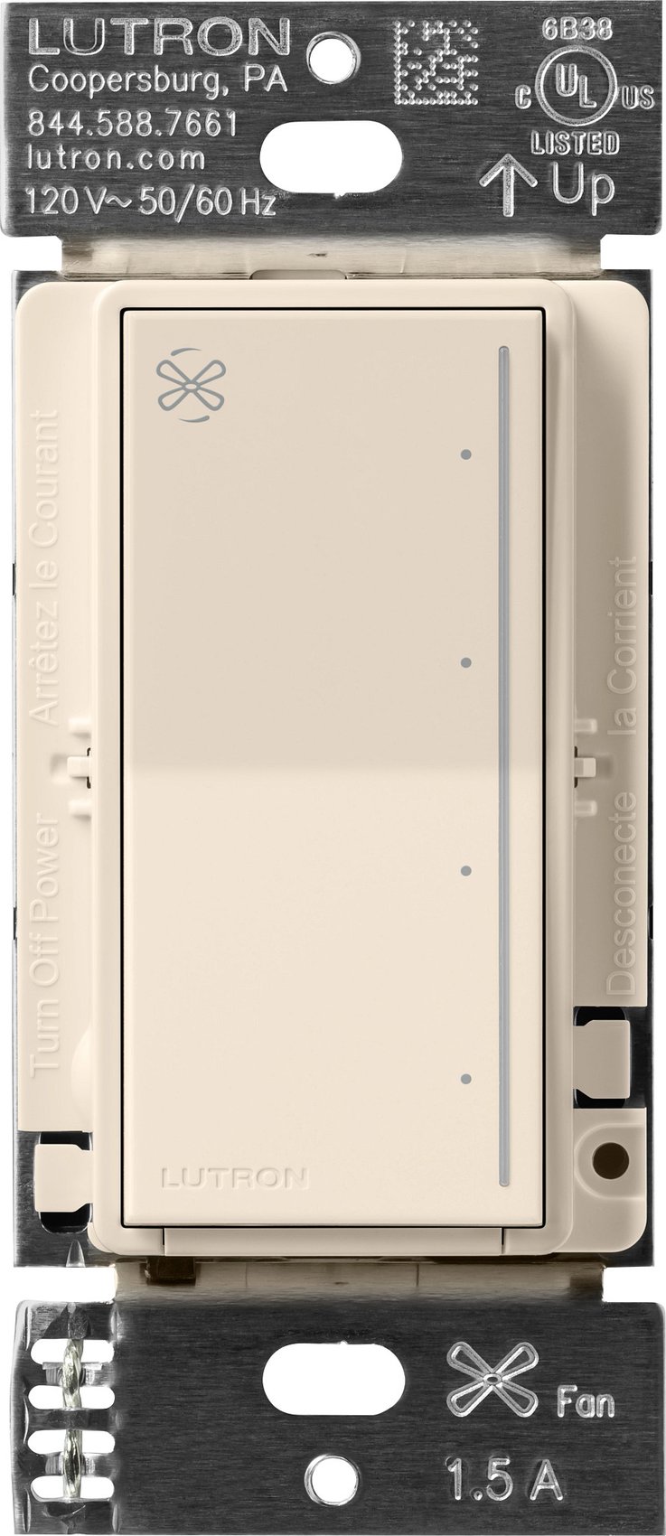 Lutron RRST-ANF-LA RadioRA 3 Sunnata Touch Fan Control, 4-Speed, 1.5A Paddle Fan, AC Motor, Single Pole, Neutral Required, 120V, Light Almond