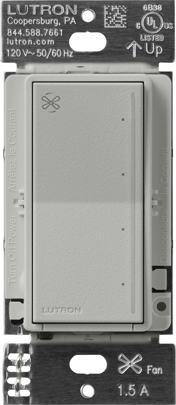 Lutron RRST-ANF-PB RadioRA 3 Sunnata Touch Fan Control, 4-Speed, 1.5A Paddle Fan, AC Motor, Single Pole, Neutral Required, 120V, Pebble