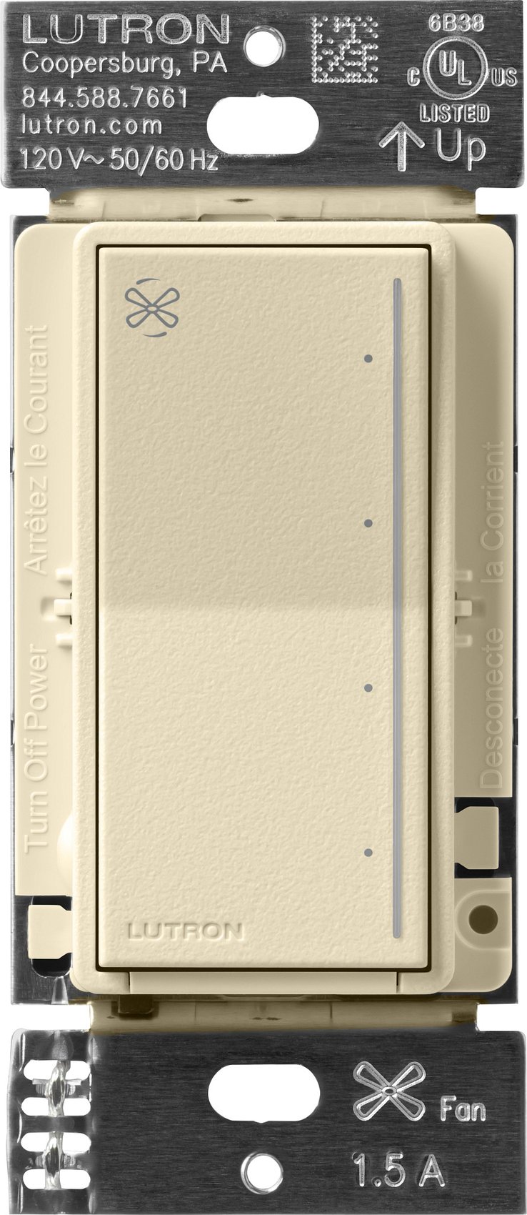 Lutron RRST-ANF-SD RadioRA 3 Sunnata Touch Fan Control, 4-Speed, 1.5A Paddle Fan, AC Motor, Single Pole, Neutral Required, 120V, Sand