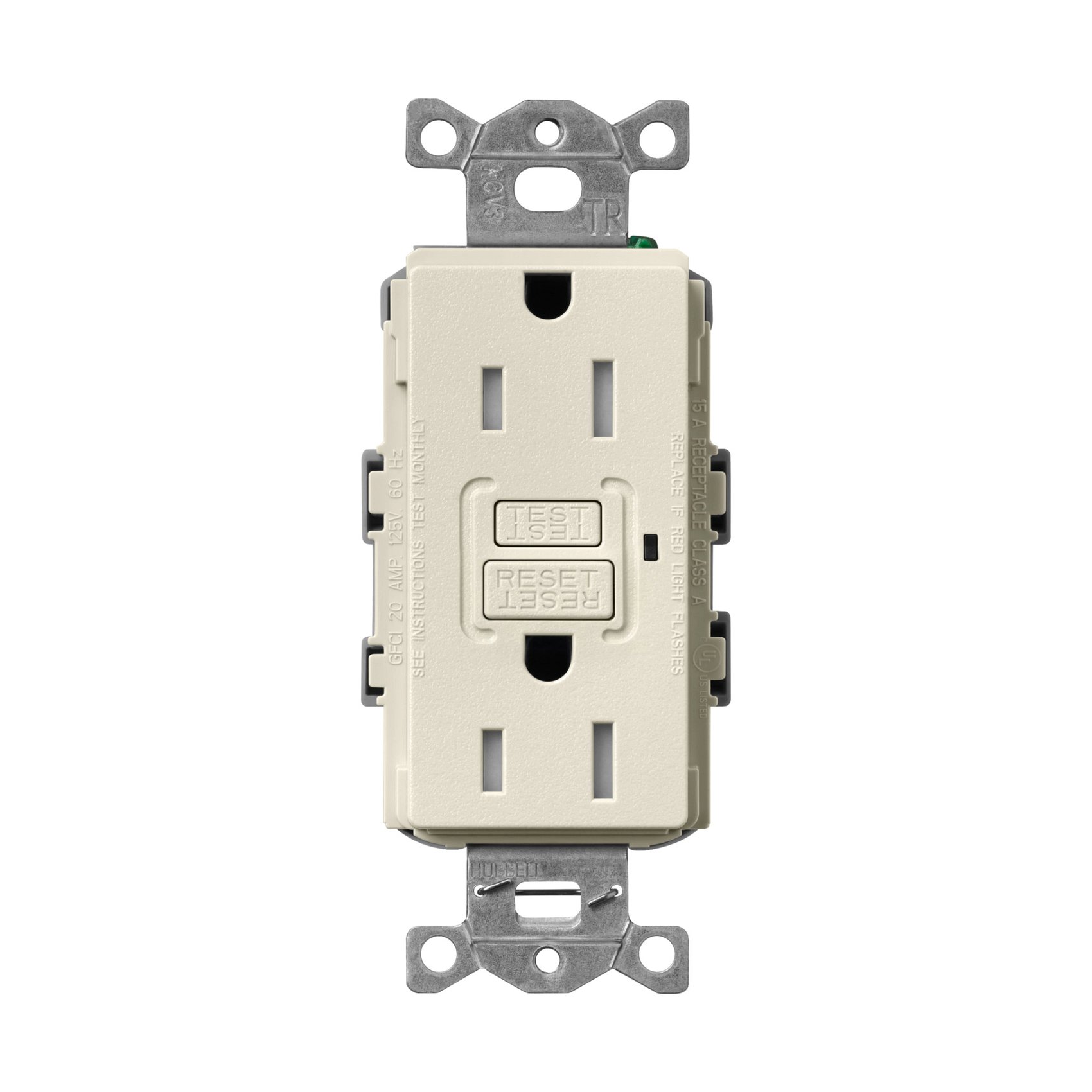 Lutron SCR-15-GFST-PM Claro 15A Tamper Resistant GFCI Duplex Receptacle, Decorator-Style Outlet, Self-Testing, Satin Finish, Pumice