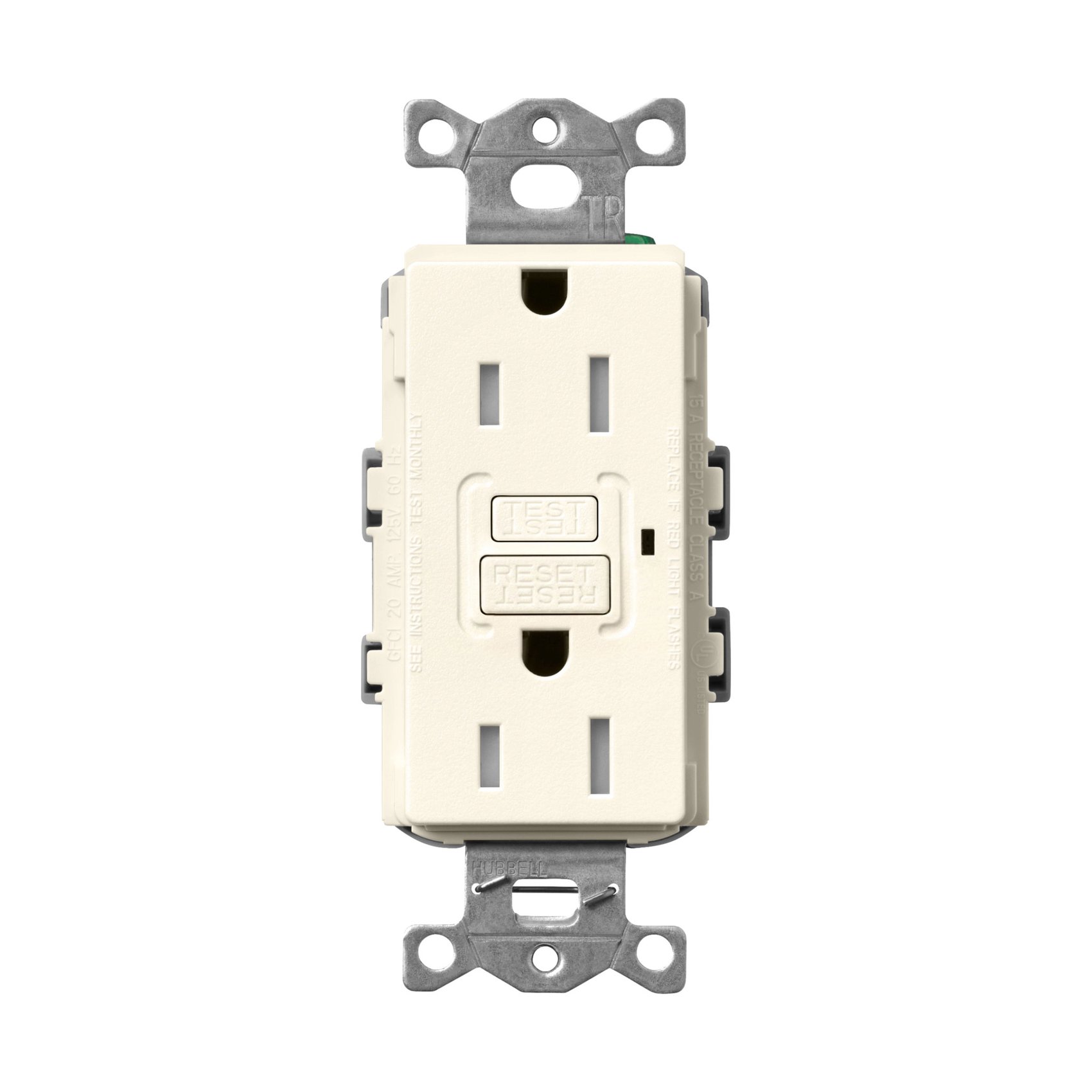 Lutron SCR-15-GFST-BI Claro 15A Tamper-Resistant GFCI Duplex Receptacle, Decorator-Style Outlet, Self-Testing, Satin Finish, Biscuit