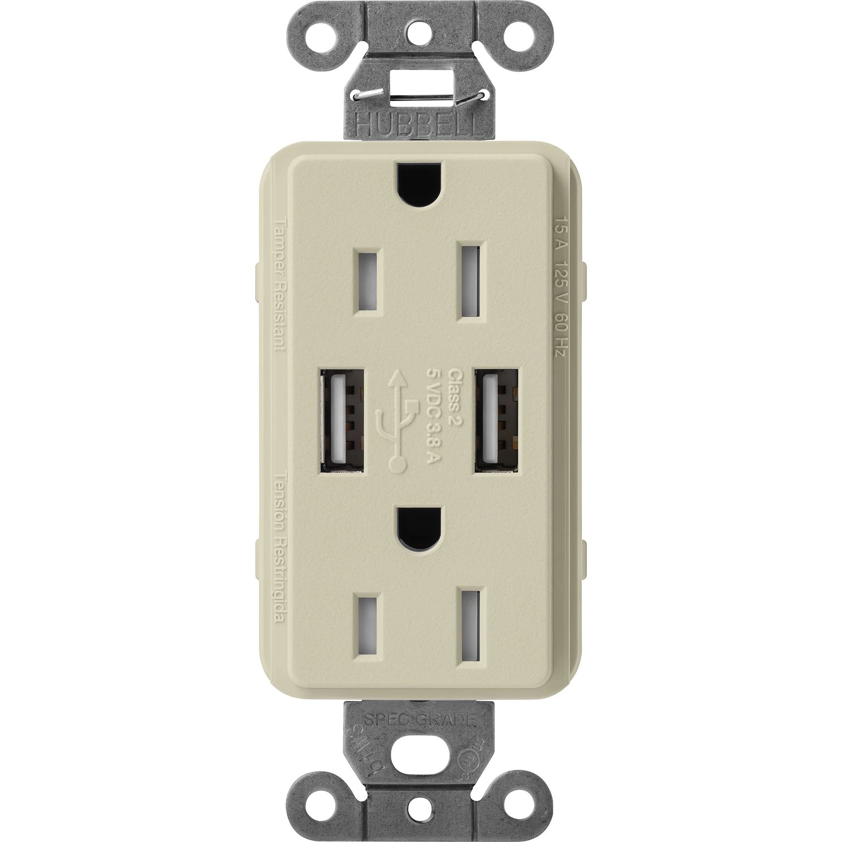 Lutron SCR-15-UBTR-CY Claro 15A Tamper Resistant USB-A Duplex Receptacle, Decorator-Style Outlet, Self-Testing, Satin Finish, Clay