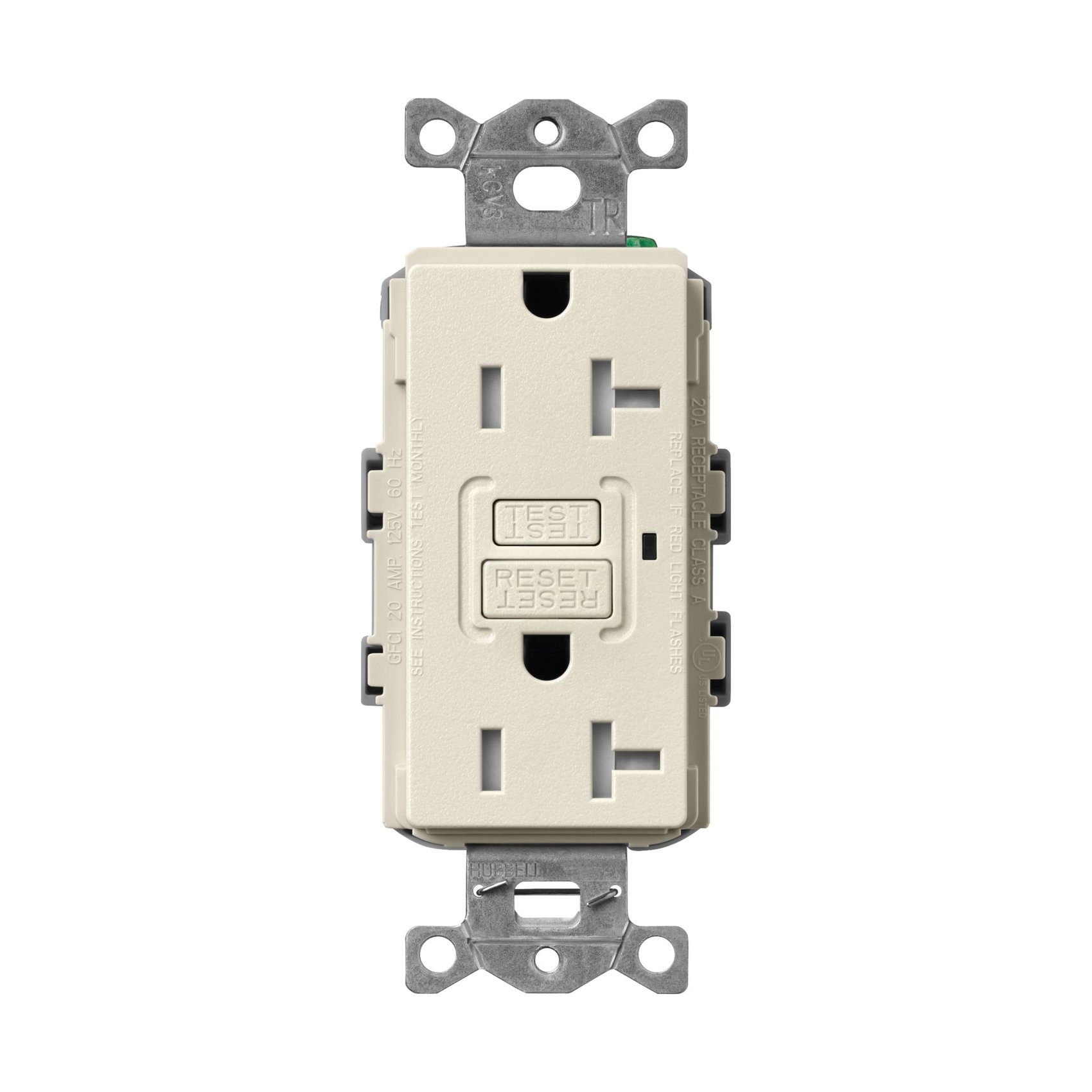 Lutron SCR-20-GFST-PM Claro 20A Tamper Resistant GFCI Duplex Receptacle, Decorator-Style Outlet, Self-Testing, Satin Finish, Pumice