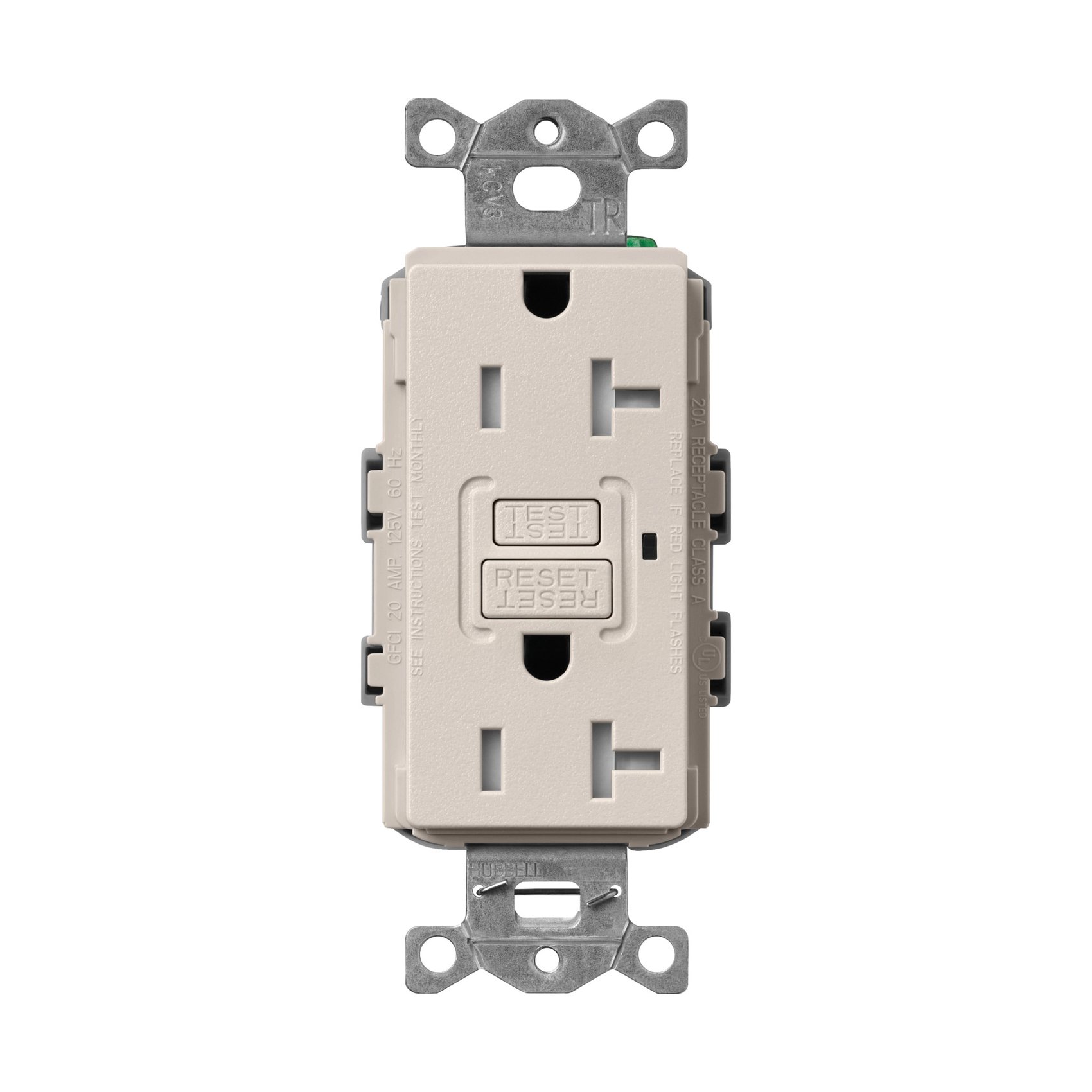 Lutron SCR-20-GFST-TP Claro 20A Tamper-Resistant GFCI Duplex Receptacle, Decorator-Style Outlet, Self-Testing, Satin Finish, Taupe