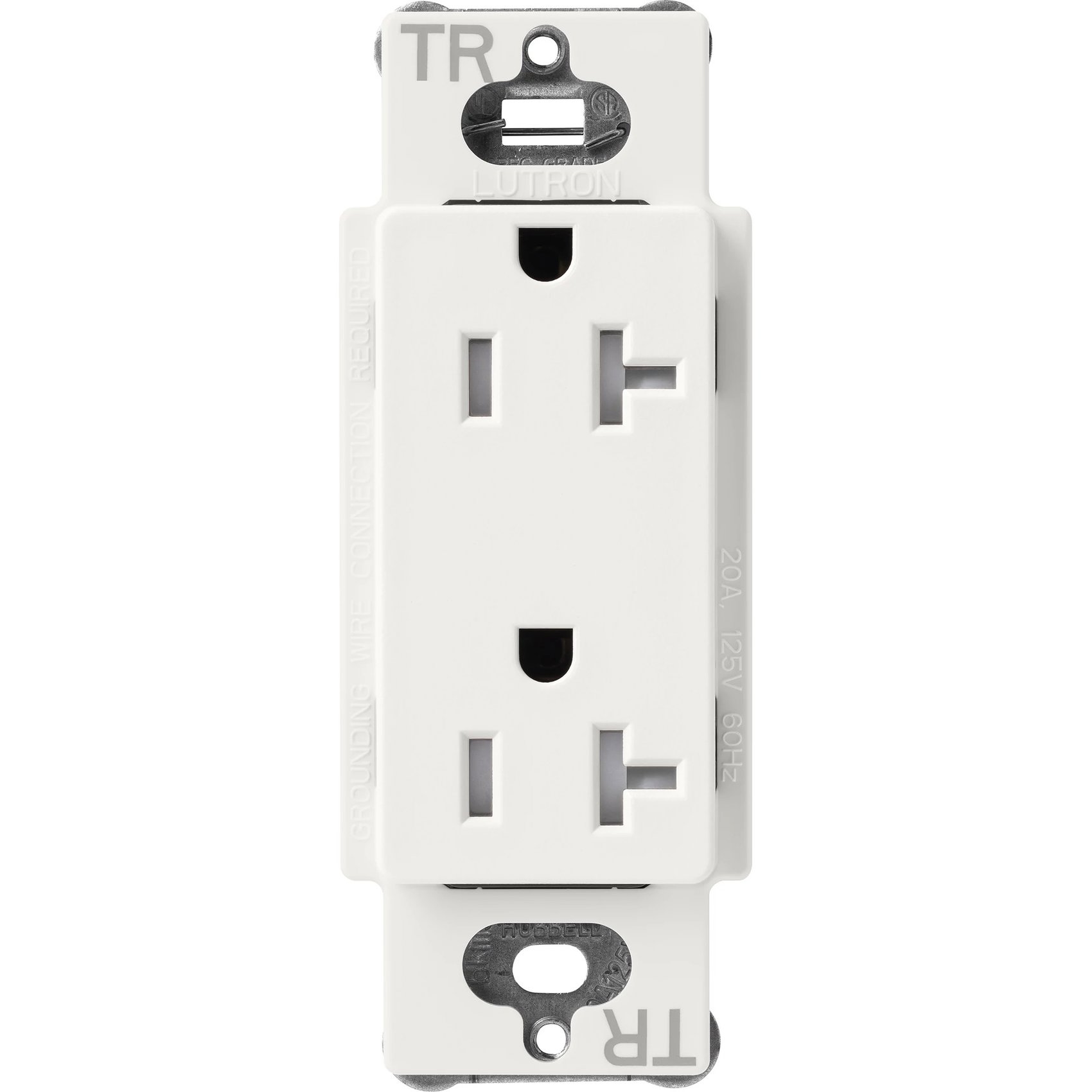 Lutron SCRS-20-TR-RW Claro 20A Tamper-Resistant Duplex Receptacle, Decorator-Style Outlet, Satin Finish, Architectural White