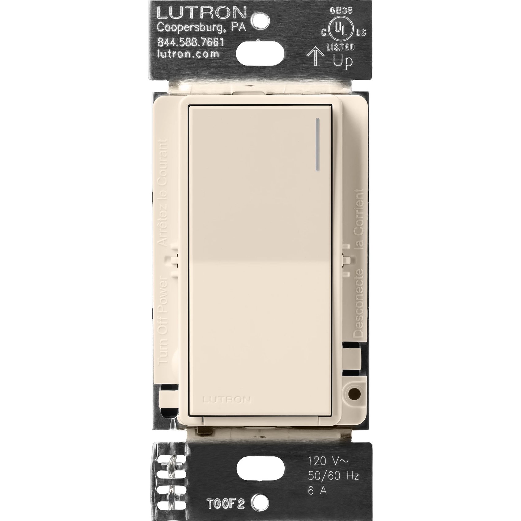 Lutron ST-6ANS-LA Sunnata On / Off Switch, 6A Lighting or 3A 1 / 10HP Motor, Single Pole / Multi-Location, Light Almond