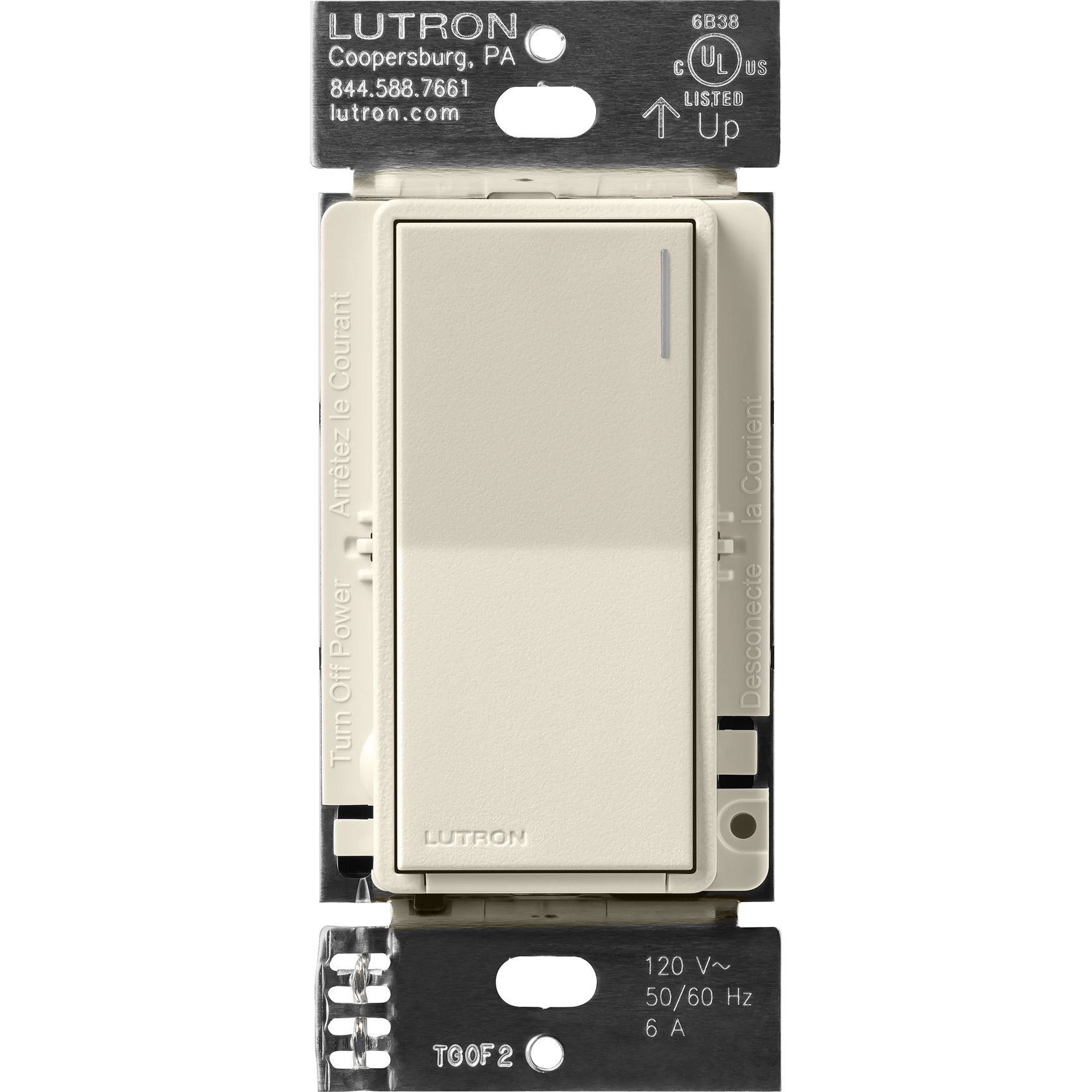 Lutron ST-6ANS-PM Sunnata On / Off Switch, 6A Lighting or 3A 1 / 10HP Motor, Single Pole / Multi-Location, Pumice