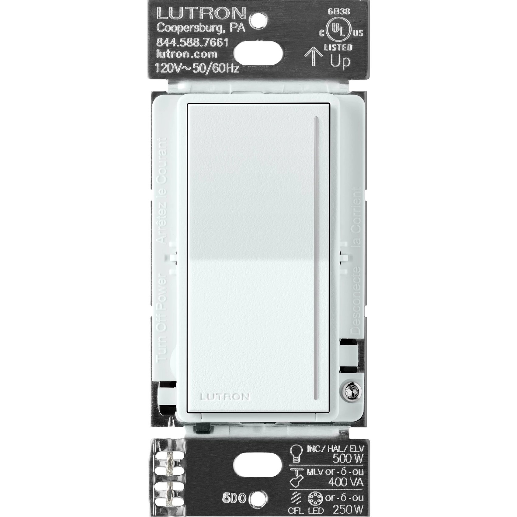 Lutron ST-PRO-N-GL Sunnata Touch Dimmer - LED+ Pro Max, 250W LED / 400W ELV / 400VA MLV, Neutral Required, Multi-Location, 120V, Glacier White
