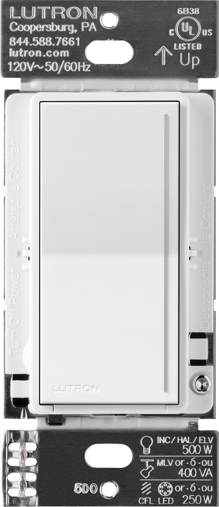 Lutron ST-PRO-N-WH Sunnata Touch Dimmer - LED+ Pro Max, 250W LED / 400W ELV / 400VA MLV, Neutral Required, Multi-Location, 120V, White