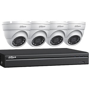 Dahua C542E42B WizSense Series Security System Kit, (4)A21BJ02 2MP HDCVI IR Turret Cameras, (1)X51C1E2 4-Channel 1080p Penta-brid HDCVI DVR with Analytics