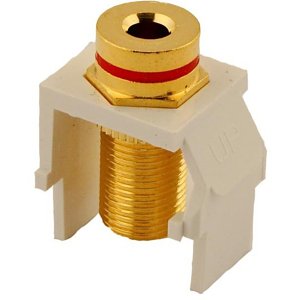 Leviton 40837-BWR Banana Jack QuickPort Coupler, Gold-Plated, Red Stripe, White Housing