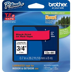 Brother TZE441 P-Touch Black on Red Laminated Tape 18 mm