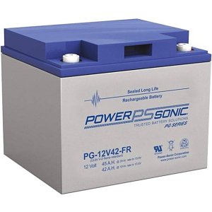 Power Sonic PG-12V42FR Flame Retardant Rechargeable SLA Battery with Terminals, 12V, 42Ah