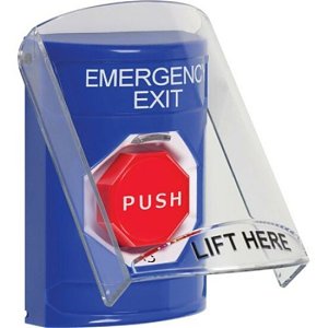 STI SS24A9EX-EN Blue Indoor Only Flush or Surface with Horn Turn-to-Reset (Illuminated) Stopper Station with EMERGENCY EXIT