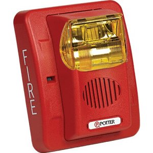 Potter CS-24WAR CS Series Wall Mount Colored Amber Lens Strobe, Selectable Candela, Red Body