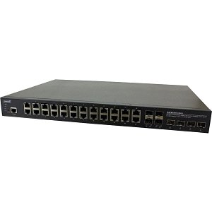 Transition Networks SISPM1040-3248-L Managed Hardened Gigabit Ethernet PoE+ Rack Mountable Switch, 24-10/100/1000Base-T PoE+ Ports, 4-100/1000Base-X SFP Slots and 4 1G/10GBase-X SFP+