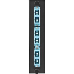 Hubbell FSPSCDS3AQ Fiber Optic Panel Adapter, 6-Fiber, 3 SC Duplex, Zircon Sleeves, Aqua