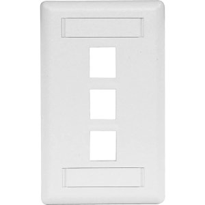 Hubbell IFP13W Phone/Data/Multimedia Face Plate, Face Plate, Rear-Loading, 3-Port, Single-Gang, White