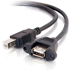 C2G CG28068 Panel-Mount USB 2.0 A Female to B Male Cable, 2' (0.6m)