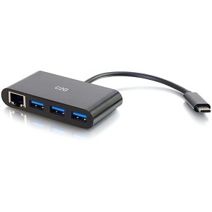 C2G CG29747 USB-C to Ethernet Adapter with 3-Port USB Hub, Black