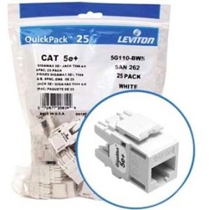 Leviton 5G110-BW5 eXtreme Cat 5e QuickPort Jack QuickPack, 25-pack, White