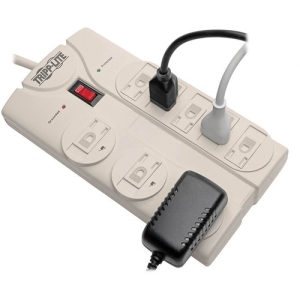 Tripp Lite TLP808 Protect It! 8-Outlet Surge Suppressor, 8' Cord with Right Angle Plug, 1440 Joules, Diagnostic LEDs, Light Gray Case