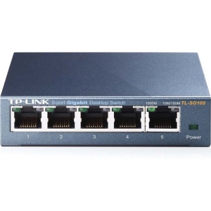 TP-LINK TL-SG105 5-Port 10/100/1000Mbps Desktop Gigabit Steel Cased Switch, IEEE 802.1p QoS, Up to 65% Power Saving