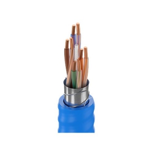 Belden 2183P D15Z1000 4-Pair 23AWG Solid Bare Copper Conductors, FEP Insulation, F/UTP, Helical TC Drain, Ripcord, Flamarrest Jacket, Plenum CMP-LP (0.6A), 1000' (304.8m) ReelTuff Box, Blue
