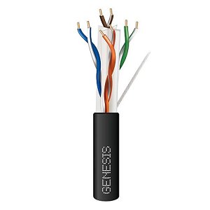 Genesis 50921108 CAT6 Plus Riser Cable, 23/4 Solid BC, U, UTP, CMR, FT4, Sunlight Resistant, 1000' (304.8m) Pull Box, Black