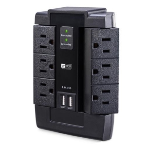 W Box 6-Outlets Swivel Surge Protector With USB Charging